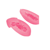 two pieces of pink fruit on a black background